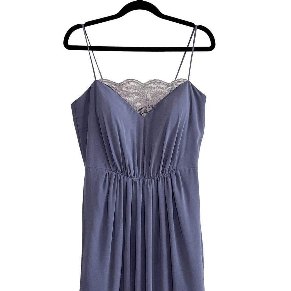 JENNY YOO Charcoal Gray Evening Maxi Dress with Spaghetti Straps Size 10 - Picture 4 of 12